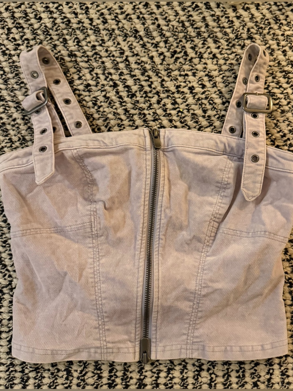 Urban Outfitters Light Purple Washed Denim Corset Zip Up Cropped Tank Top Small